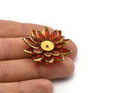 Red Lucite And Brass Frame Caged Chrysanthemum Flatback Setting With 10 Mm Cabochon Base -  40Mm B-20