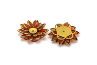 Red Lucite And Brass Frame Caged Chrysanthemum Flatback Setting With 10 Mm Cabochon Base -  40Mm B-20