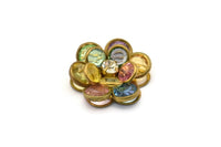 Colorful Lucite And Brass Frame Caged Rhinestone Flower Flatback Beads, Cabochons 32 Mm B-20