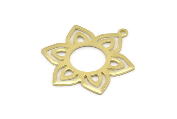 Brass Flower Charm, 6 Raw Brass Flower Charms With 1 Loop, Stamping Blanks (31x25x0.80mm) M02541