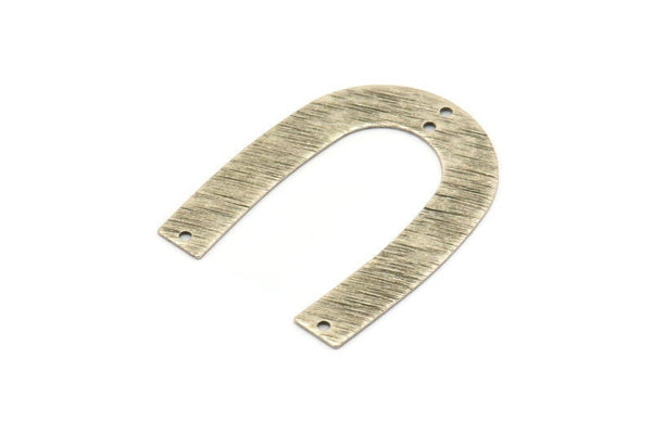 Silver Geometric Charm, 8 Antique Silver Plated Brass Textured U Shaped Pendants With 4 Holes, Charms, Findings (35x27x0.50mm) D0577 H0729
