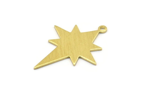 Brass Pole Star Charm, 10 Textured Raw Brass, Brass Charms, Brass Pole Star Charms With 1 Loop (30x22x0.80mm) M02551