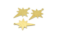 Brass Pole Star Charm, 10 Textured Raw Brass, Brass Charms, Brass Pole Star Charms With 1 Loop (30x22x0.80mm) M02551