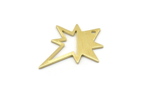 Brass Pole Star Charm, 10 Textured Raw Brass, Brass Charms, Brass Pole Star Charms With 1 Hole (27x22x0.80mm) M02550