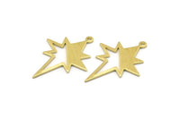 Brass Pole Star Charm, 10 Textured Raw Brass, Brass Charms, Brass Pole Star Charms With 1 Loop (30x22x0.80mm) M02552