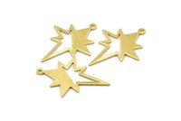 Brass Pole Star Charm, 10 Textured Raw Brass, Brass Charms, Brass Pole Star Charms With 1 Loop (30x22x0.80mm) M02552