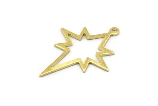 Brass Pole Star Charm, 10 Textured Raw Brass, Brass Charms, Brass Pole Star Charms With 1 Loop (30x22x0.80mm) M02553