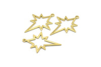 Brass Pole Star Charm, 10 Textured Raw Brass, Brass Charms, Brass Pole Star Charms With 1 Loop (30x22x0.80mm) M02553