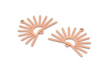 Copper Sun Charm, 8 Raw Copper Sun Charms With 2 Loops, Findings (21x30x0.80mm) M02371