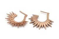 Rose Gold Sun Earring, 2 Rose Gold Plated Brass Textured Sunny Earrings (35x31x3.5mm) E248 Q0509