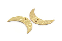 Hammered Moon Crescent Charm, 2 Gold Plated Brass Hammered Moons with 2 Holes  (30x8x1.2mm) N0387 Q0066