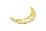 Brass Moon Charm, 10 Textured Raw Brass Moon Phases Charms With 1 Hole (36x9x0.80mm) M02354