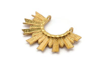 Gold Sun Pendant, 1 Gold Plated Brass Textured Sunny Pendants With 2 Loops (34.5x24x2.2mm) E205 Q0527