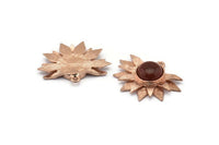 Rose Gold Sunflower Charm, 2 Rose Gold Plated Brass Flower Charm Earrings With 1 Loop, Pendants (21x30mm) N0742 Q0809