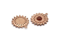 Rose Gold Sunflower Charm, Rose Gold Plated Brass Flower Charm Earrings With 1 Loop, Pendants, Earrings (25mm) N0808 Q0812