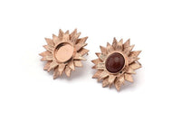 Rose Gold Sunflower Earring, 2 Rose Gold Plated Brass Flower Stud Earrings - Pad Size 10mm N0702 Q0818