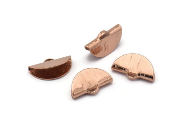 Ribbon Crimp Ends, 8 Rose Gold Plated Brass Textured Ribbon Crimp Ends With 1 Loop, Findings (15x9mm) D0561