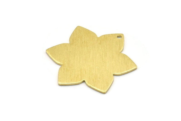 Brass Flower Charm, 4 Textured Raw Brass Flower Charms With 1 Hole, Stamping Blanks (28x25x0.80mm) M02536