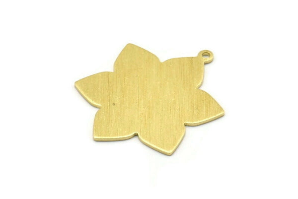 Brass Flower Charm, 4 Textured Raw Brass Flower Charms With 1 Loop, Stamping Blanks (31x25x0.80mm) M02537