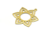 Brass Flower Charm, 4 Textured Raw Brass Flower Charms With 1 Loop, Stamping Blanks (31x25x0.80mm) M02545