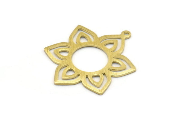 Brass Flower Charm, 4 Textured Raw Brass Flower Charms With 1 Loop, Stamping Blanks (31x25x0.80mm) M02545