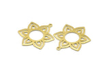 Brass Flower Charm, 4 Textured Raw Brass Flower Charms With 1 Loop, Stamping Blanks (31x25x0.80mm) M02545