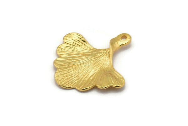Ginkgo Leaf Pendant, 2 Gold Plated Brass Leaf Charms (26x25mm) N0393 Q0096