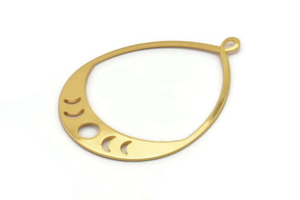 Gold Drop Charm, 2 Gold Plated Brass Moon Phases Charms With 1 Loop, Pendants (49x36x0.80mm) M1007 Q1048