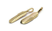 Gold Amazon Leafs, 2 Gold Plated Brass Leaf Connector Charms, Tribal Pendants With 1 Hole (37x7mm) N0385 Q0395