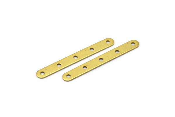 Round Rectangle Connector, 50 Raw Brass Rectangle Connector Findings with 5 Holes, Charms (32x4mm) Brs 342 A0312