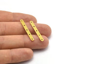Round Rectangle Connector, 50 Raw Brass Rectangle Connector Findings with 5 Holes, Charms (32x4mm) Brs 342 A0312