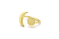 Universe Cosmos Ring - 5 Raw Brass Moon And Planet Rings - Round Cabochon Size: 8mm N0084