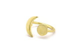 Universe Cosmos Ring - 5 Raw Brass Moon And Planet Rings - Round Cabochon Size: 8mm N0084