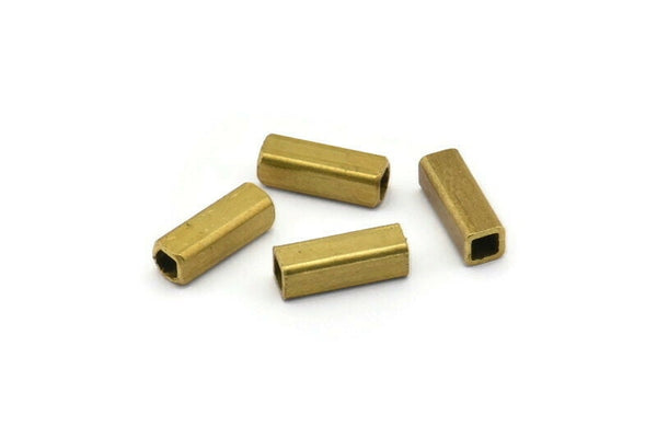 Square Tube Beads - 30 Raw Brass Square Shaped Tube Beads (12x4mm) B11.4 A0680
