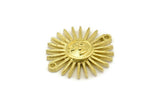 Brass Sun Charm, 4 Raw Brass Sun Pendants With 2 Loops (22x20mm) N1691