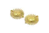 Brass Sun Charm, 4 Raw Brass Sun Pendants With 2 Loops (22x20mm) N1691