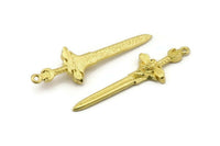 Brass Sword Charm, 2 Raw Brass Sword Charms With 1 Loop, Lion Sword (49x15mm) N1693