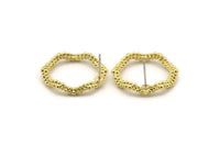 Brass Circle Earring, 2 Raw Brass Wavy Circle Stud Earrings (24x3mm) N1696