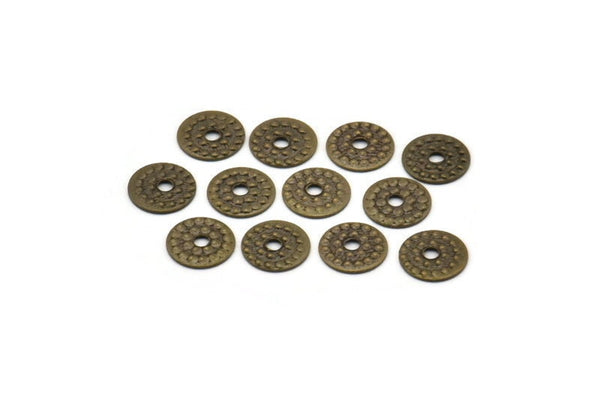 Middle Hole Spacer Bead, 100 Antique Brass Round Middle Hole Bead Caps, Spacer Bead Charms, Findings (6.5mm) K022