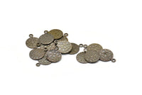 Antique Copper Charm, 30 Antique Copper Tone Brass Round Charms, Pendant, Findings (10mm)   K046