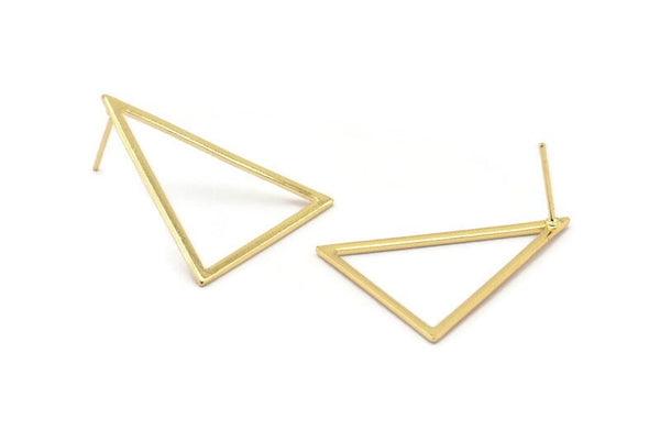 Gold Triangle Earring, 4 Gold Plated Brass Triangle Stud Earrings (34x34x27mm) Bs-1306 A1748