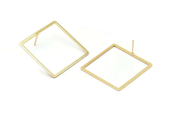 Gold Square Earring, 2 Gold Plated Brass Square Stud Earrings (35mm) Bs 1309 A1758 H0904
