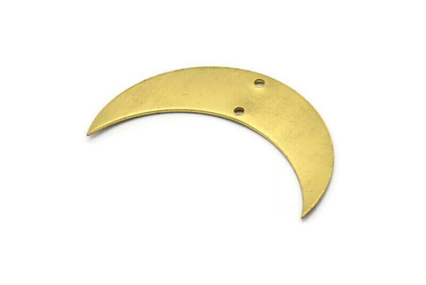 Pirinç Ay Takıları, 2 Delikli 10 Ham Pirinç Ay, Boynuz Kolye Takısı (44x12x0,80 mm) Moon19