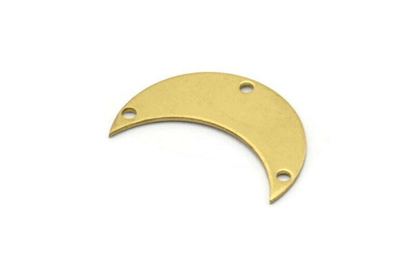 Moon Crescent Charm, 10 Raw Brass Moons with 3 Holes (25x9x0.80mm) Moon1