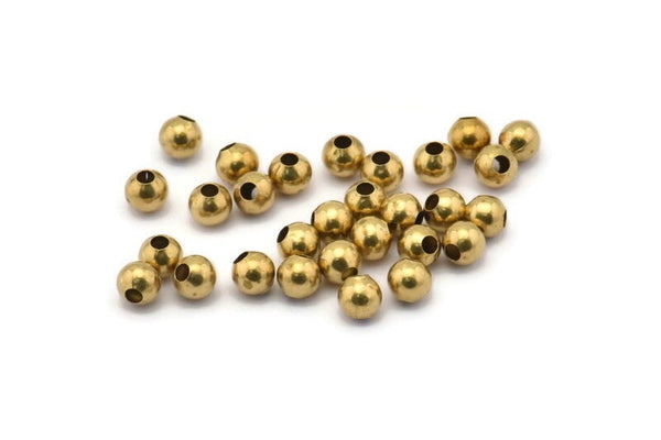50 Raw Brass Spacer Ball Bead , Findings (4mm Hole Size 1.8mm) A0902