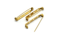 Brass Brooch Pin, 20 Raw Brass Brooch Pin Back Base Safety Pins With 3 Holes (39mm) A0526