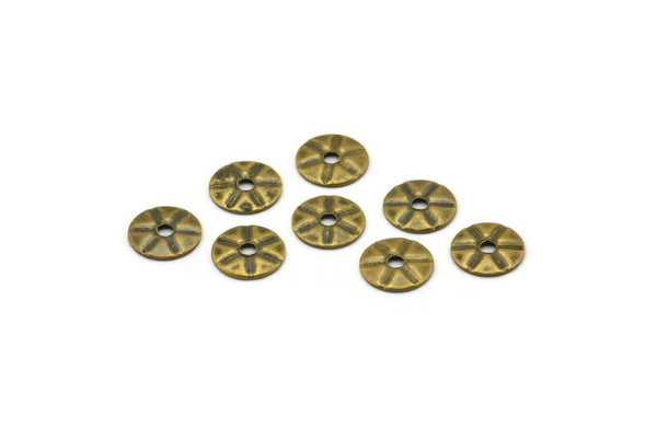 Middle Hole Connector, 100 Antique Brass Round  Middle Hole Connector, Bead Caps, Findings  (6.2mm) Pen 386 K045