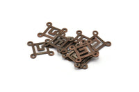 Antique Copper Connector, 50 Antique Copper Tone Brass Square Connectors With 4 Holes, Charms, Findings (14mm) 446 K169