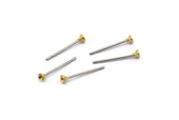 Stainless Post with Cup Pad, 100 Stainless Steel Earring Posts With Raw Brass 2mm Cup, Bowl Pad, Ear Stud A0849
