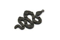 Black Snake Pendant, Oxidized Black Brass Snake And Moon Phases Pendant With 1 Loop, Charms, Findings (47x27x3mm) N1605 S1170
